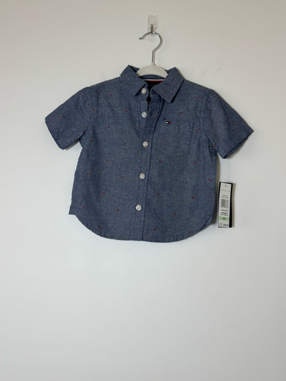 Tommy Hilfiger Baby Boys Button Shirt 18M NWT Chambray Logo Print